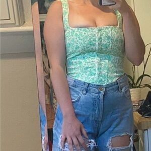 Green Sleeveless Bustier Bodysuit